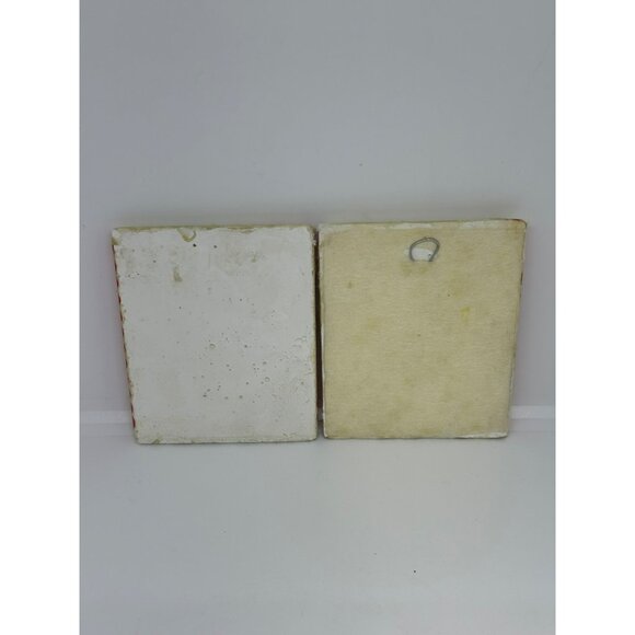 VTG Classic Snowman Coasters Set of 2 | Red & Green Christmas Tile Decor Holiday - Picture 4 of 9